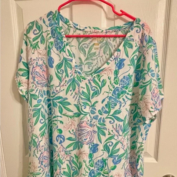 Lilly Pulitzer Floral Short Sleeve Tee - Blue and Green - Picture 1 of 4